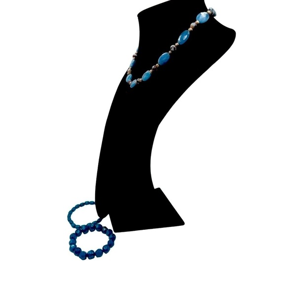 Blue Beaded Necklace & Bracelet Set For Women Opalite & Glass Beads - Picture 3 of 7